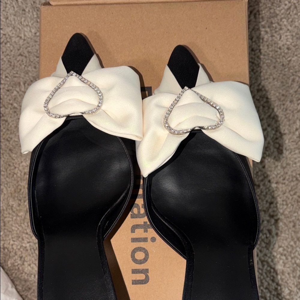 Reformation Wilson Bow Cream Satin Heart-Embellished Pointed Mule - Picture 8 of 11